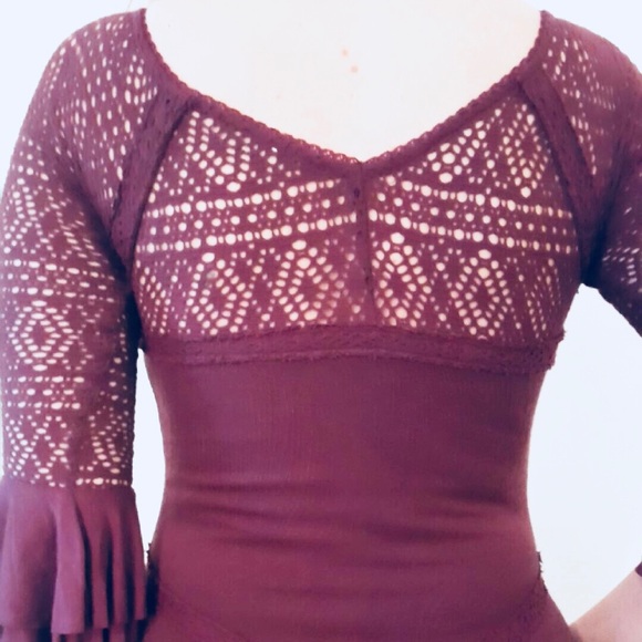 Free People  Bodycon Lace Dress in Burgundy - Picture 4 of 6